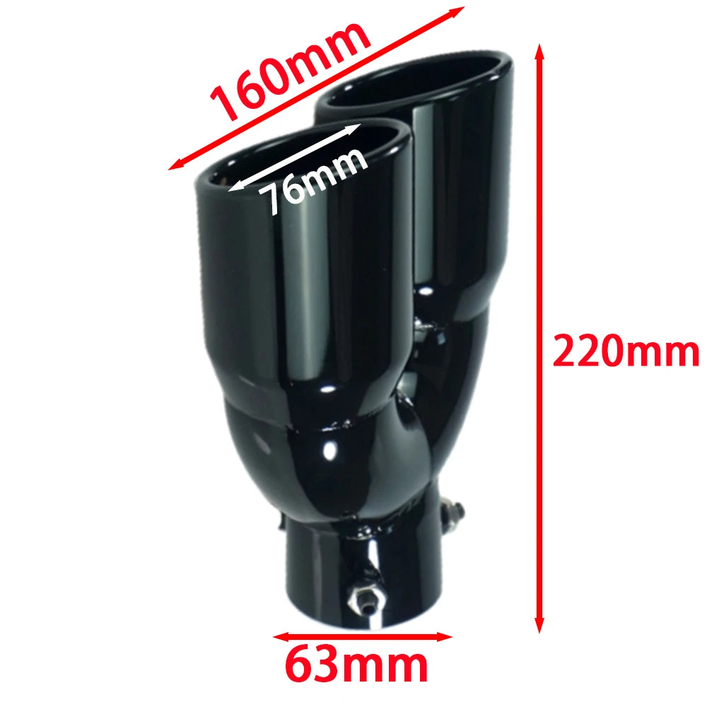 Universal 63mm Double-Barrel Car Exhaust Tip — Black Titanium Stainless Steel Tail Pipe Muffler Outlet, Auto Accessories