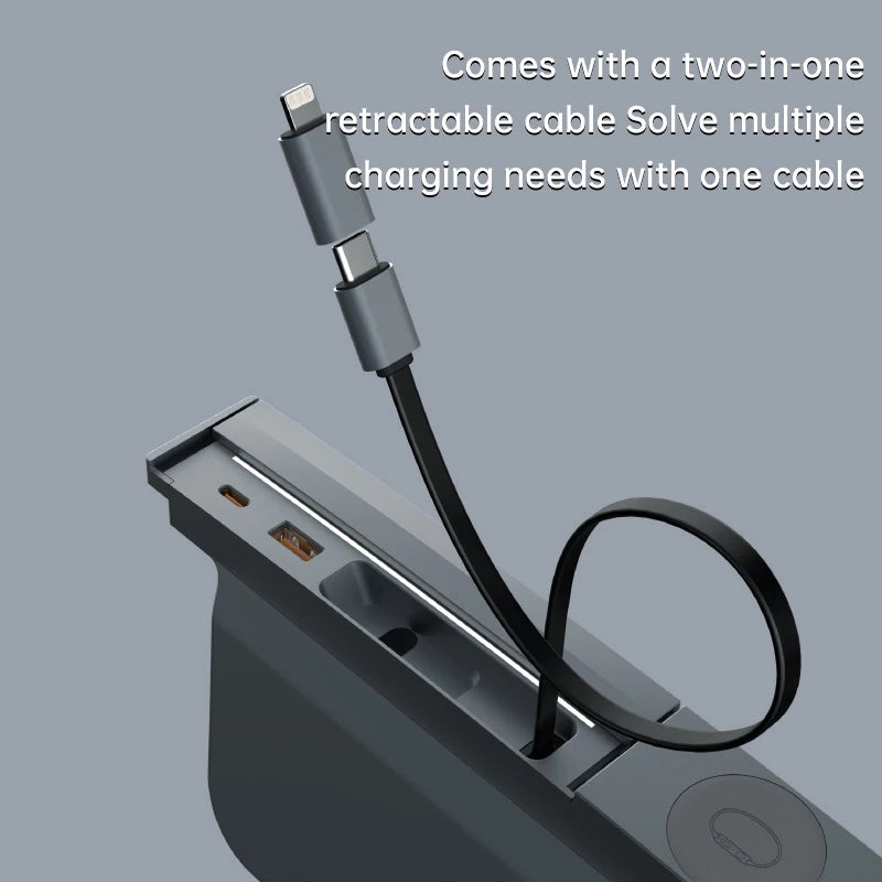 Tesla Model 3/Y USB Hub – 27W 3-in-1 Docking Station with Retractable Cable & Apple Watch Wireless Charging