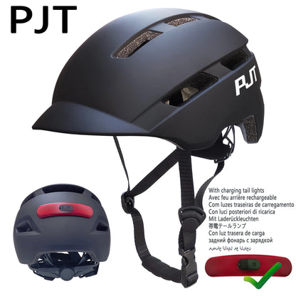 PJT New Cycling Helmet - In-Mold Mountain & Road Bike Helmet with USB Rechargeable Tail Light, Sports Safety MTB Helmet