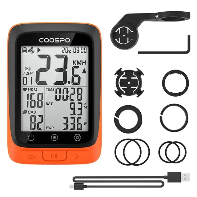Coospo BC107 GPS Bike Computer — 2.4" Wireless Odometer & Speedometer, Bluetooth 5.0, ANT+, Waterproof