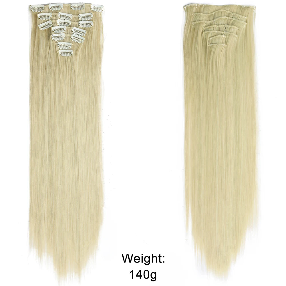 Women’s 7Pcs Hair Extensions with 16 Clips – Natural Black Straight Ombre Hairpiece