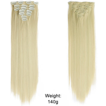 Women’s 7Pcs Hair Extensions with 16 Clips – Natural Black Straight Ombre Hairpiece