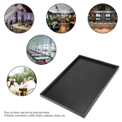 Black Wood Rectangular Tea Tray – Decorative Serving Plate for Cups, Desserts, Candy & Restaurant Use