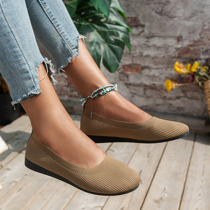Women’s Round Toe Knit Flats – Comfortable Slip-On Ballet Shoes, Casual Office Moccasins & Plus Size Boat Shoes