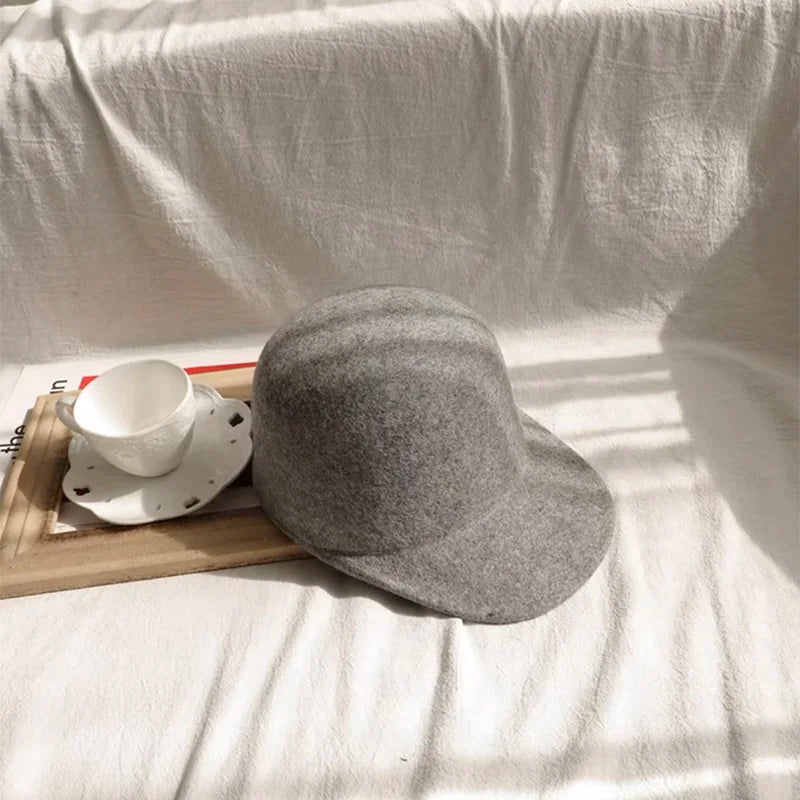 Winter Fedora Hat for Women - Korean Flat Top, Wool, British Casual Style in Navy, Black, Gray, Khaki, High Quality Equestrian Fashion
