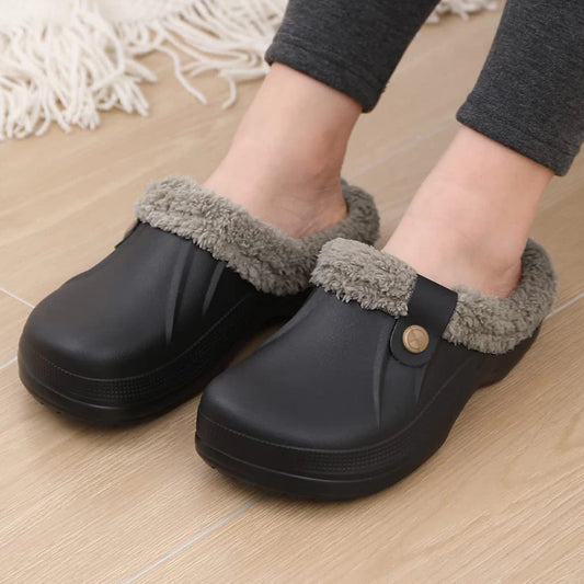 Comwarm New Fuzzy House Slippers for Men and Women - Winter Waterproof Garden Shoes with Soft Plush, Warm Outdoor Furry Clogs