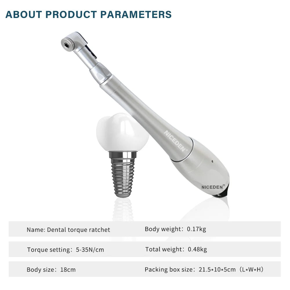 NICEDEN Dental Implant Torque Wrench - Universal Handpiece with 16 Screws & Latch Head Repair Tool