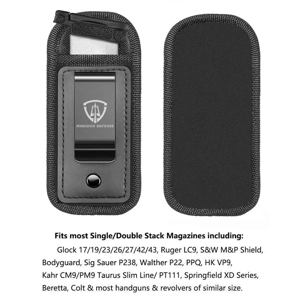 9mm .40 .45 Pistol Magazine Pouch – Single/Double Stack Holster, Concealed Carrier for Glock, S&W M&P, Sig Sauer, 1911, Beretta