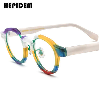 FONEX HEPIDEM Acetate Eyeglass Frames - Retro Round Vintage Eyewear for Men & Women