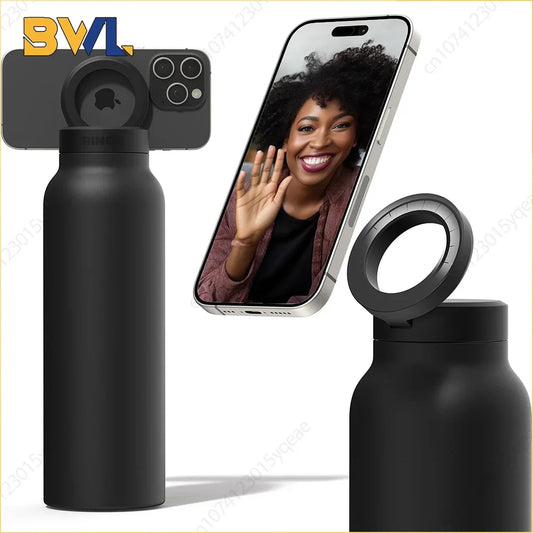 24oz Stainless Steel Insulated Sports Bottle – Vacuum Water Mug with Magnetic Phone Holder, Outdoor Gym Travel Drink Cup