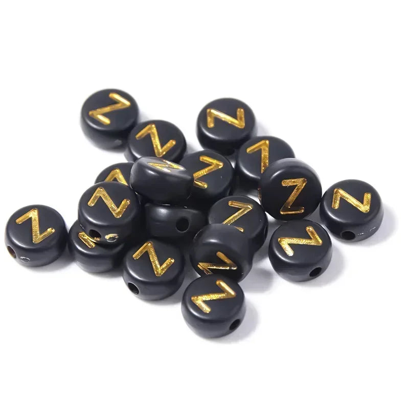 A-Z Alphabet Beads Set - 100-500pcs Black Gold Acrylic Letter Beads for DIY Jewelry Making Charm Bracelets Accessories