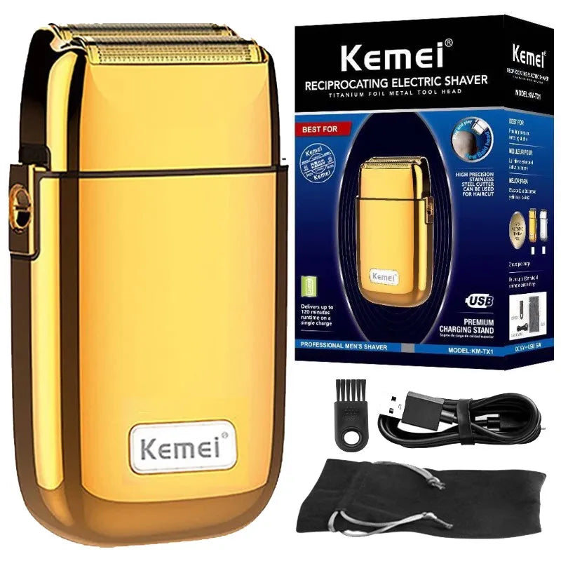 Kemei TX1 Rechargeable Electric Shaver for Men – Metal Housing Hair & Beard Razor, Bald Shaving Machine, Fade Finishing