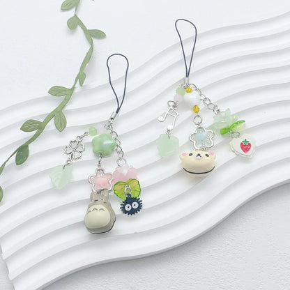 Handmade Cat Phone Charm - Four Leaf Clover Beaded Y2K Fairy Core Keychain & Bag Pendant Accessory