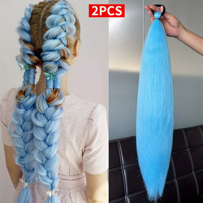 2pcs Purple Synthetic Braiding Hair – Long Straight DIY Braided Ponytail Hairpieces for Women, Party & Stage Hair Accessories