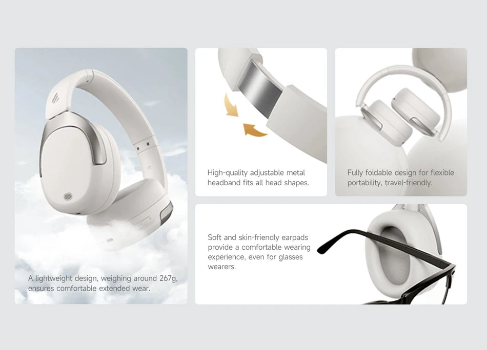Edifier W830NB Wireless Bluetooth 5.4 Headphones | Active Noise Cancelling Hi-Res Over-Ear Headset, LDAC, Foldable, 94H Playtime