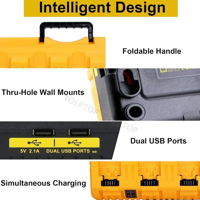 DCB104 Rapid Charger for Dewalt 12V & 20V Max Batteries – 4-Port with 2 USB, Compatible with DCB204, DCB205, DCB127, DCB105
