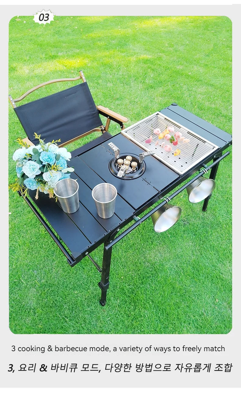 Lohascamping Lightweight Camping Folding Table – Multifunctional IGT Roll Table with Adjustable Legs for BBQ & Desktop Burner
