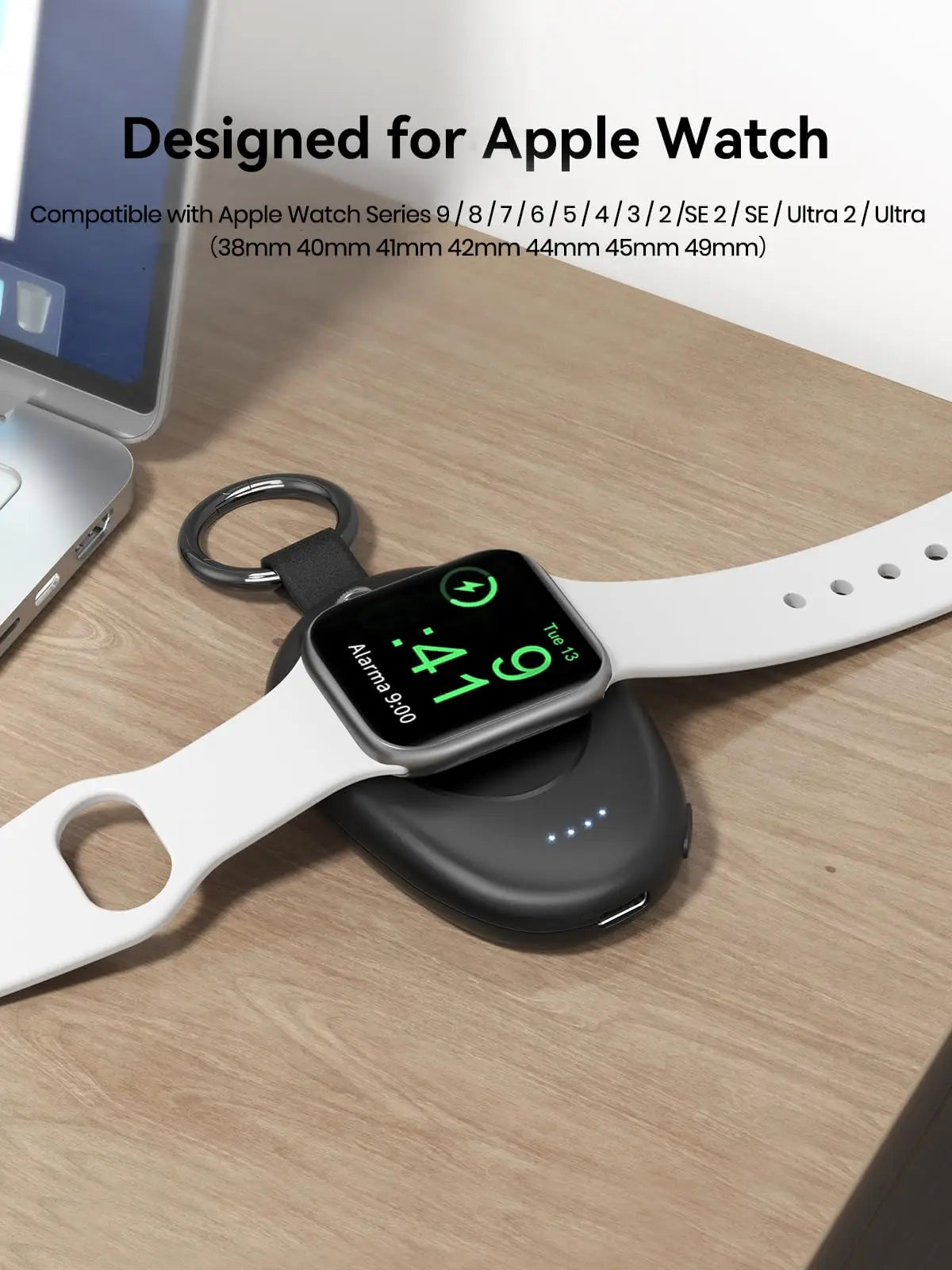 Portable Wireless Charger for Apple Watch Series 2-9 & SE/Ultra – Travel Power Bank Keychain Spare Battery