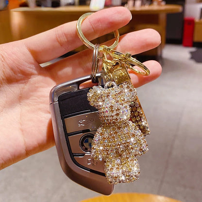 Cute Rhinestone Bear Tassel Keychain — Couple Bag & Car Key Ring Pendant for Girls/Students