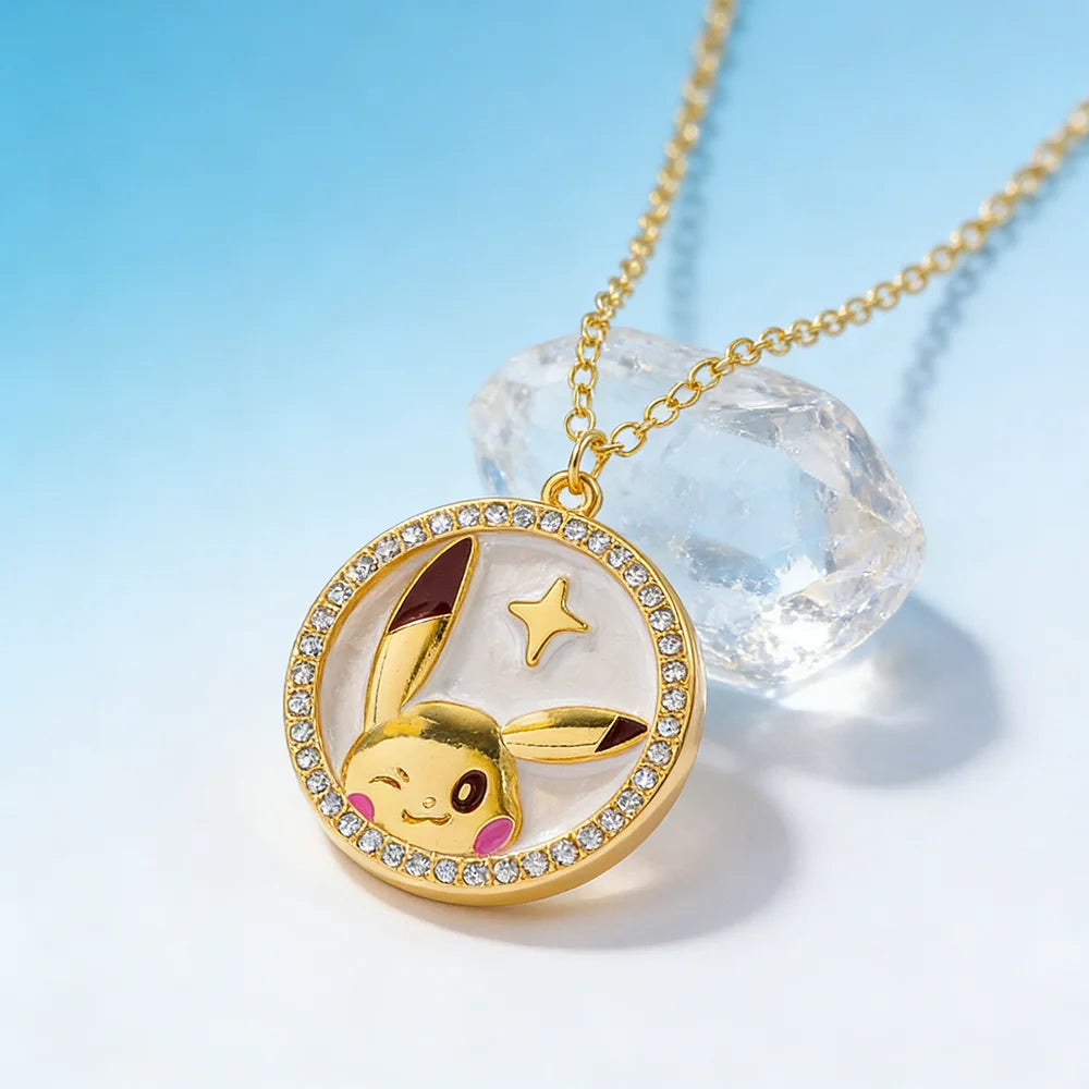 Pikachu Anime Metal Pendant Necklace - Cute Kawaii Y2K Cartoon Jewelry Gift for Boys & Girls