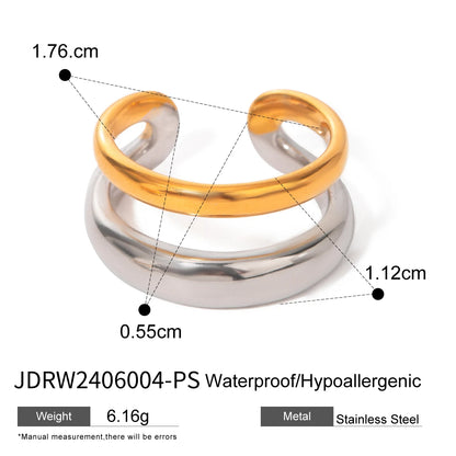 Vintage 18K Gold Plated Stainless Steel Ring – Double Line Irregular Open End Jewelry for Women