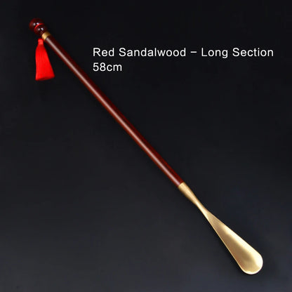 58cm Sandalwood Shoe Horn - Professional Flexible Long Handle with Brass Spoon, Shoe Lifter & Home Tool