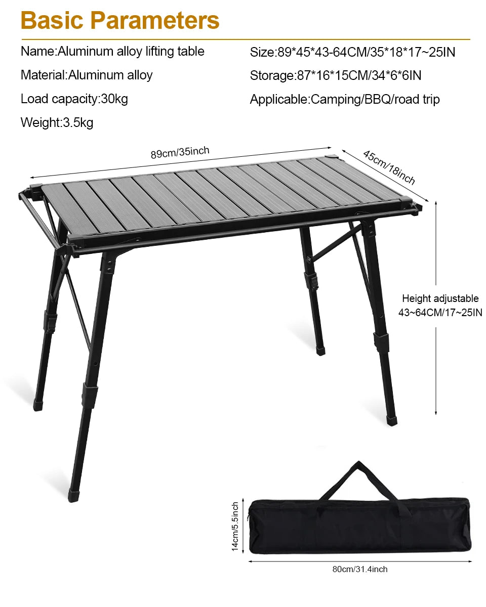 KRC CAMP Folding IGT Table – Lightweight Camping Table for BBQ, Grill, Picnic & Fishing, Outdoor Equipment Set