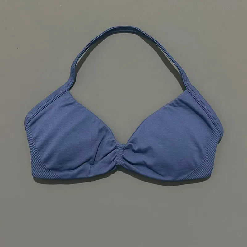 Histello Women’s Strappy Sports Bra - Seamless High-Support Yoga, Running and Workout Halter Top