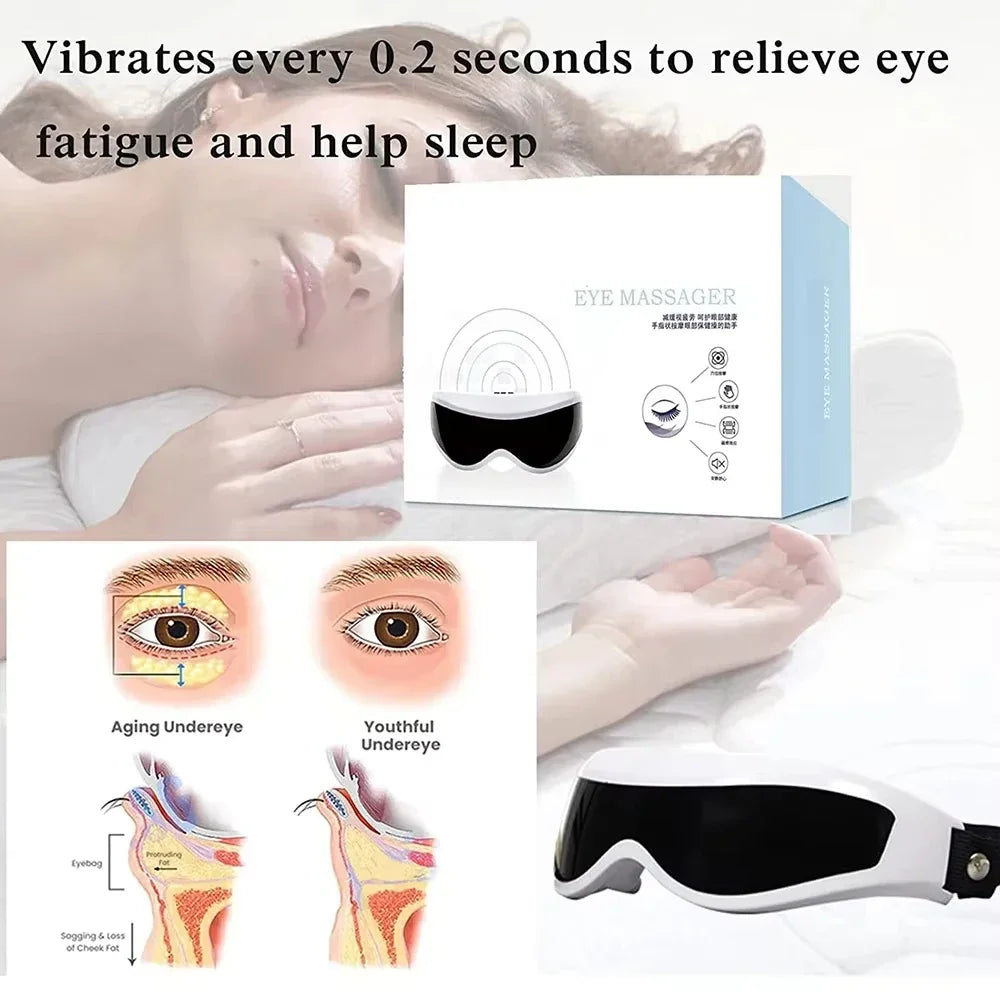 Electric Wireless Eye Massager Mask – Migraine Relief, Vision Improvement & Forehead Vibration Eye Care Glasses