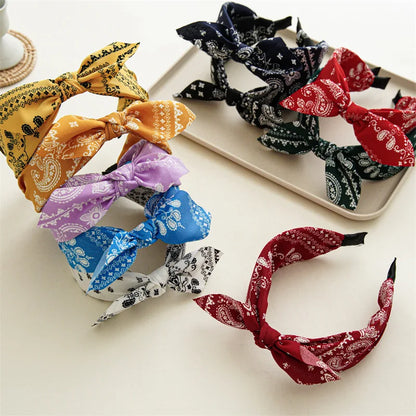 Fashion Paisley Bandana Headband — Knotted Bow Rabbit Ear Turban Hairwrap for Women & Girls