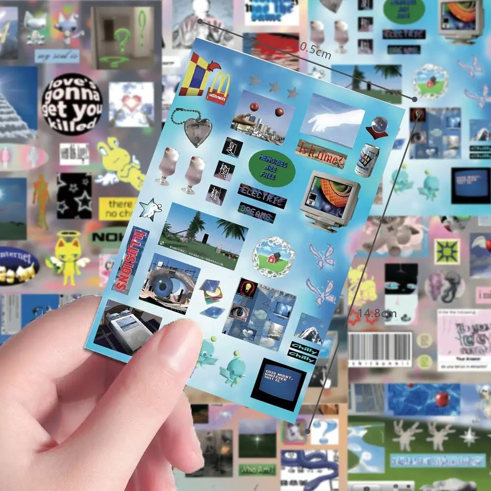 8-Sheet Y2K Dreamcore Sticker Set - Retro Weirdcore Die-Cut Stickers for Scrapbooks, Journals, Diaries, and Collages