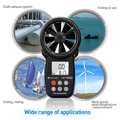 HOLDPEAK HP-866B Anemometer - Handheld Wind Speed & Temperature Meter with Wind Chill, Max/Min & LCD Backlight
