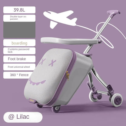 Children's Ride-On Luggage with Brake Wheels – Foldable Trolley Suitcase for Baby, Cabin Carry-On Travel Case