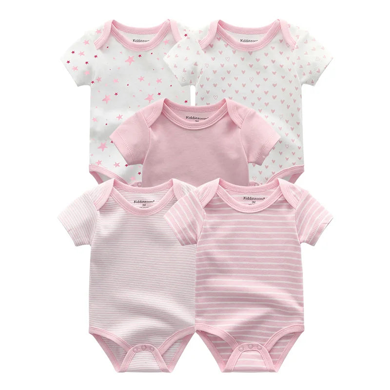 5PCS Newborn Baby Bodysuit Set - Soft Cotton Unisex Baby Clothes with Cartoon Print for Boys & Girls