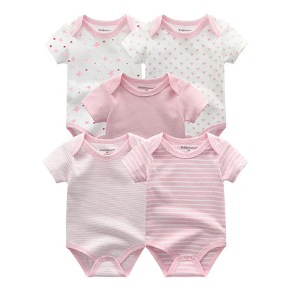 5PCS Newborn Baby Bodysuit Set - Soft Cotton Unisex Baby Clothes with Cartoon Print for Boys & Girls