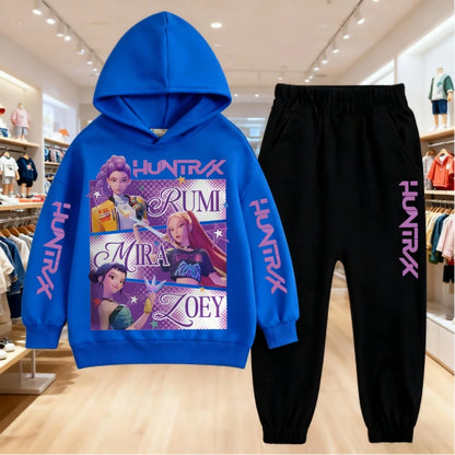 2025 KPop Demon Hunters Kids Hoodie Set – 2-Piece Boys and Girls Tracksuit with Sweatshirt and Pants, Autumn Clothing