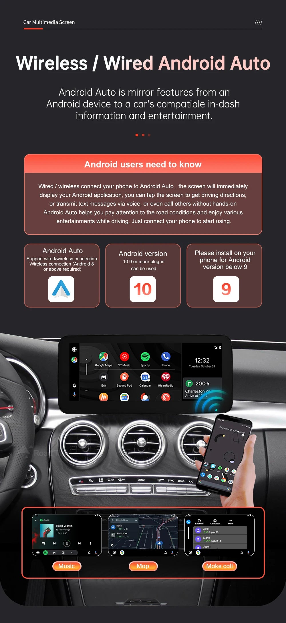1920x720 Multimedia Touch Screen - Wireless CarPlay & Android Auto for Mercedes-Benz C Class W205, GLC, V Class W447 (2015-2018) NTG5.0