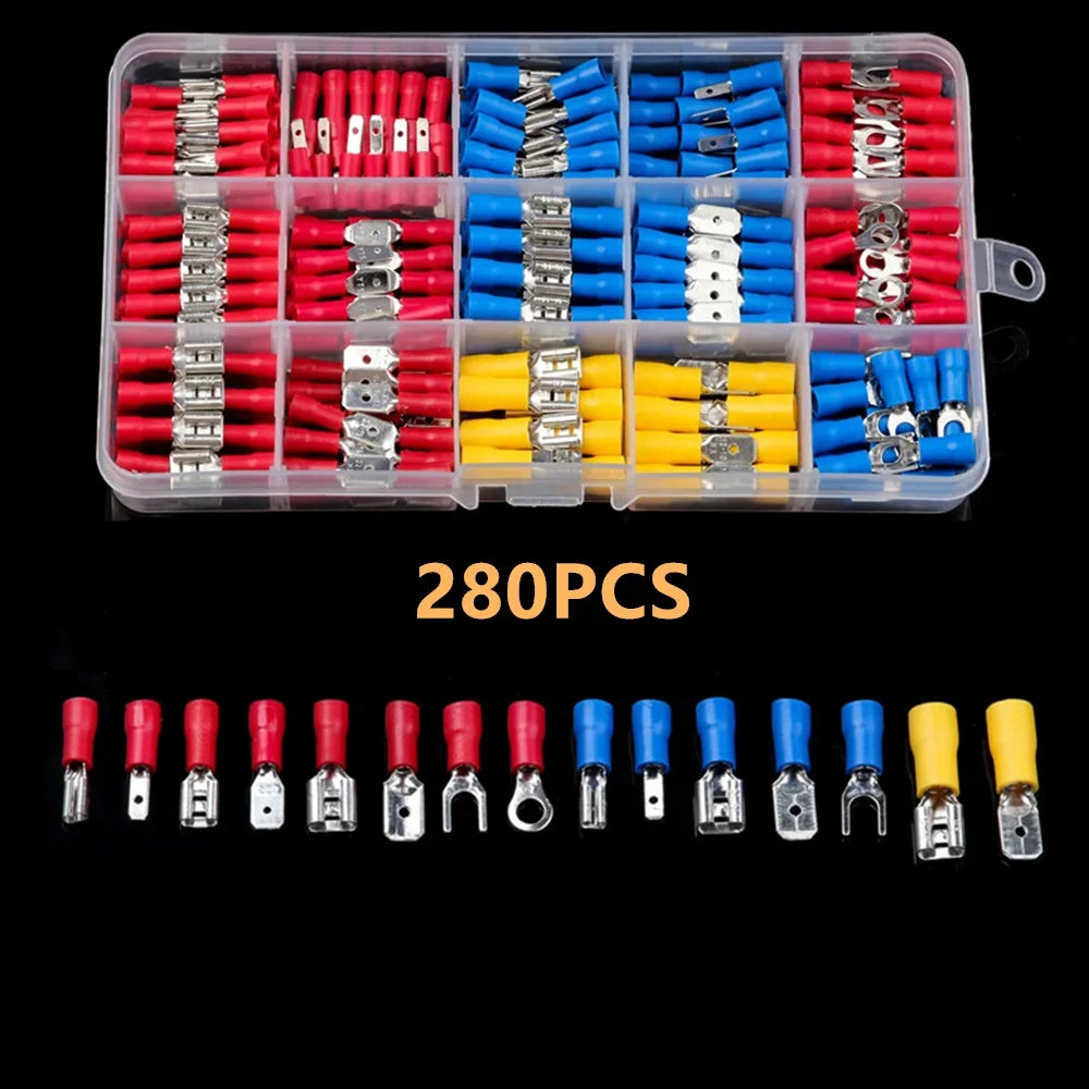 102/280/300/480PCS Insulated Wire Connector Kit Male & Female Spade Crimp Terminals Assorted Electrical Cold Press Terminal Set for Automotive & DIY Wiring