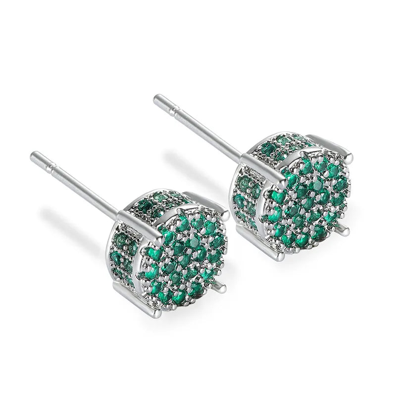 Austrian Crystal Round Stud Earrings - White Zircon Gold Tone Hip Hop Wedding Jewelry for Women