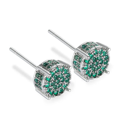 Austrian Crystal Round Stud Earrings - White Zircon Gold Tone Hip Hop Wedding Jewelry for Women