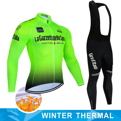Tour De Italy D'ITALIA Cycling Clothes – Men's Fleece Jersey & Bib Pants Sports Set, Bicycle Uniform Costume