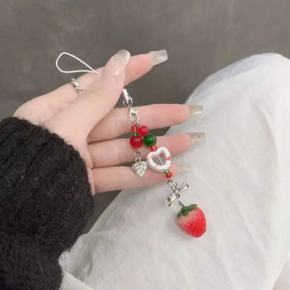 Y2K Strawberry Keychain Charm - Cute Fruit Phone Lanyard Bag Chain Accessory for Girls Aesthetic Jewelry Style