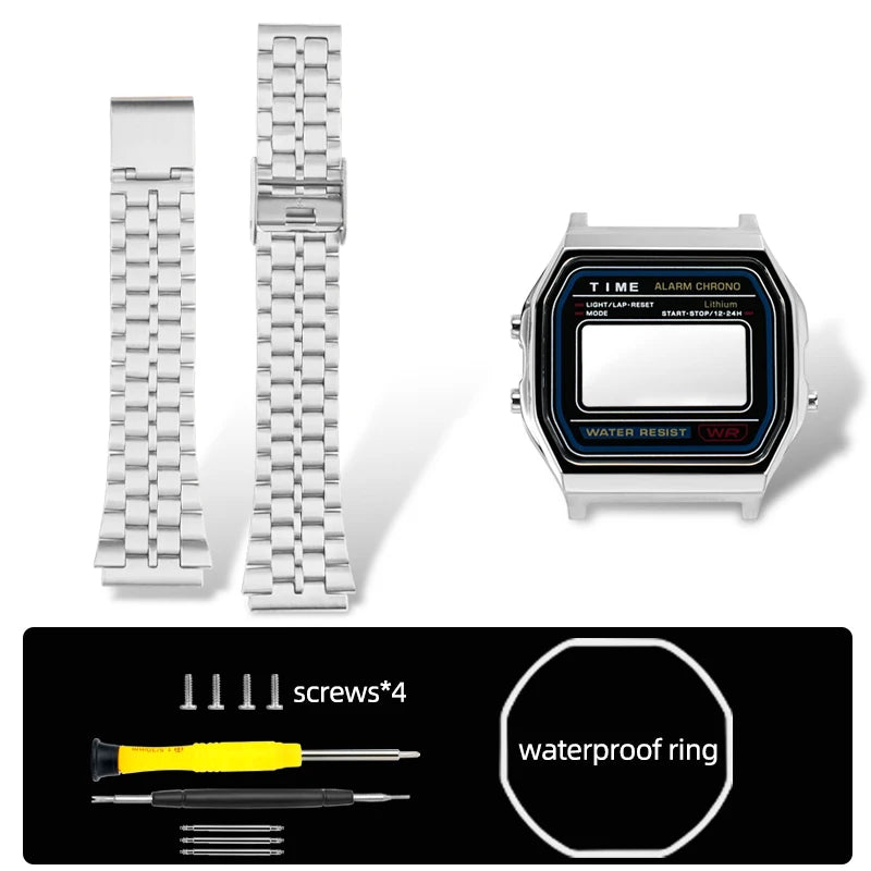 F-91W Stainless Steel Watch Case Mod Kit - Metal Shell Upgrade for Casio F91W, A158W, A159W & 593 Watches