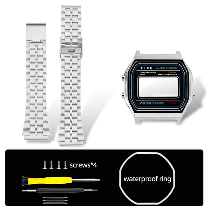 F-91W Stainless Steel Watch Case Mod Kit - Metal Shell Upgrade for Casio F91W, A158W, A159W & 593 Watches