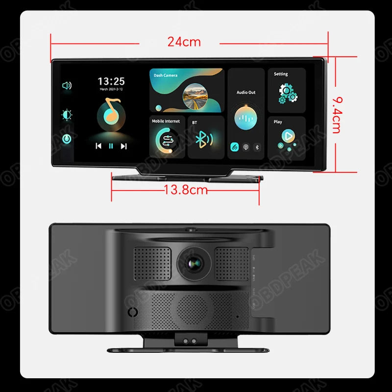 OBDPEAK K2 2.0 Dash Cam – 10.26" 4K Car DVR with CarPlay & Android Auto, GPS Navigation, Rearview Mirror Video Recorder