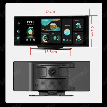 OBDPEAK K2 2.0 Dash Cam – 10.26" 4K Car DVR with CarPlay & Android Auto, GPS Navigation, Rearview Mirror Video Recorder