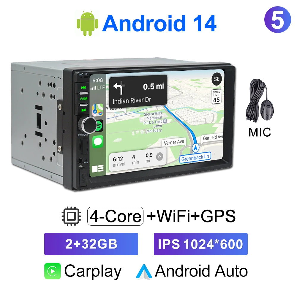 CAIXI 2Din Android 14 Car Radio — Universal CarPlay GPS Multimedia Autoradio for Toyota, Nissan, Jeep, Hyundai, Kia, Chevrolet, VW & Fiat