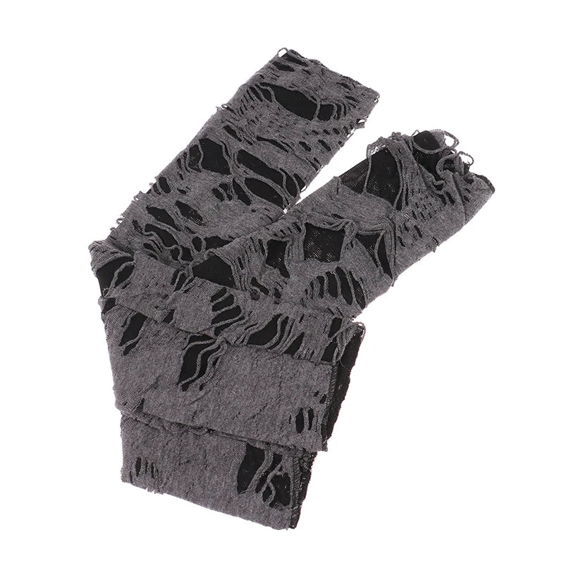 Sexy Gothic Fingerless Gloves – Ripped Broken Slit Halloween Cosplay Gloves with Holes Design for Adults Costume Wear