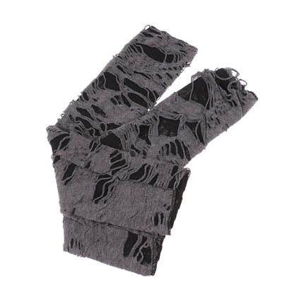 Sexy Gothic Fingerless Gloves – Ripped Broken Slit Halloween Cosplay Gloves with Holes Design for Adults Costume Wear
