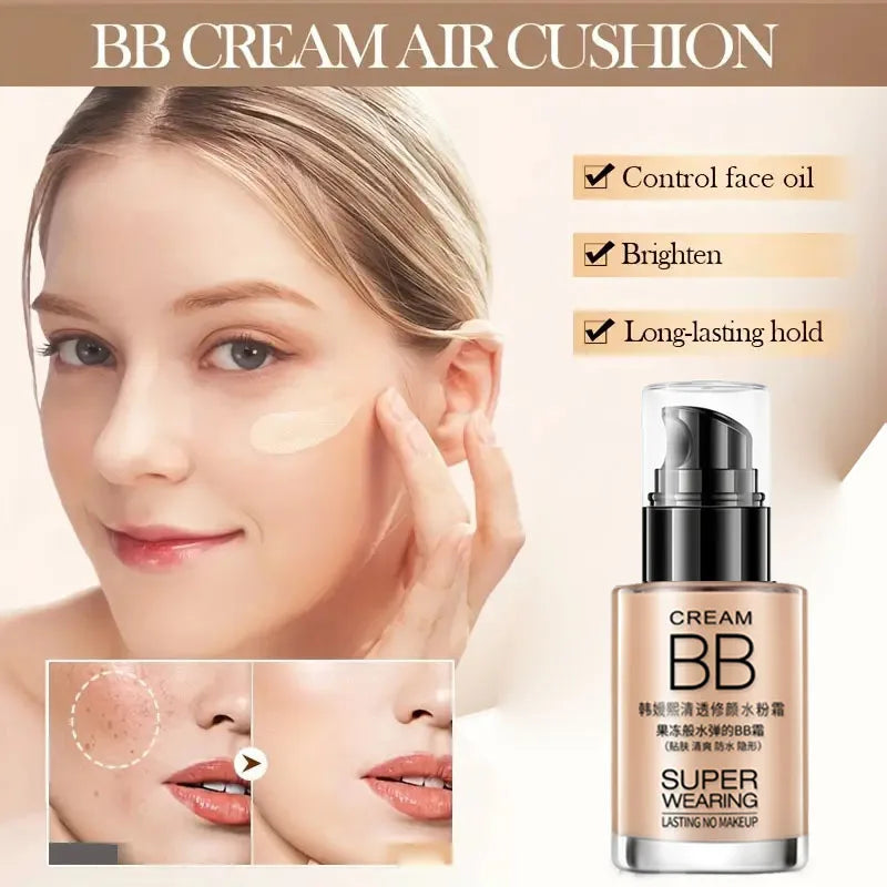 Moisturizing BB Foundation Cream – Waterproof & Sweat-Proof Concealer with Long-Lasting Natural Coverage & Skin Isolation Effect